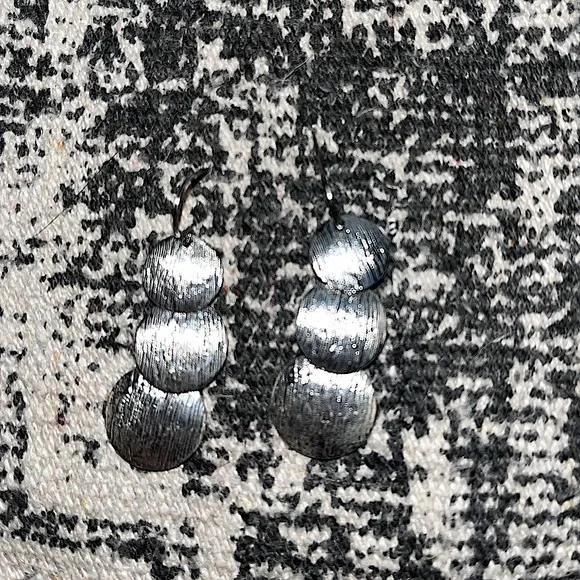 Bohemian Sterling Silver Hammered Triple Disc Versatile Dangle Earrings - Picture 1 of 1